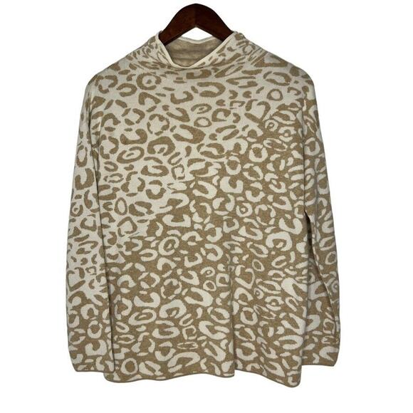 J Mclaughlin Brown Beige Cheetah Print Mock Neck Sweater Size XS - Picture 1 of 7